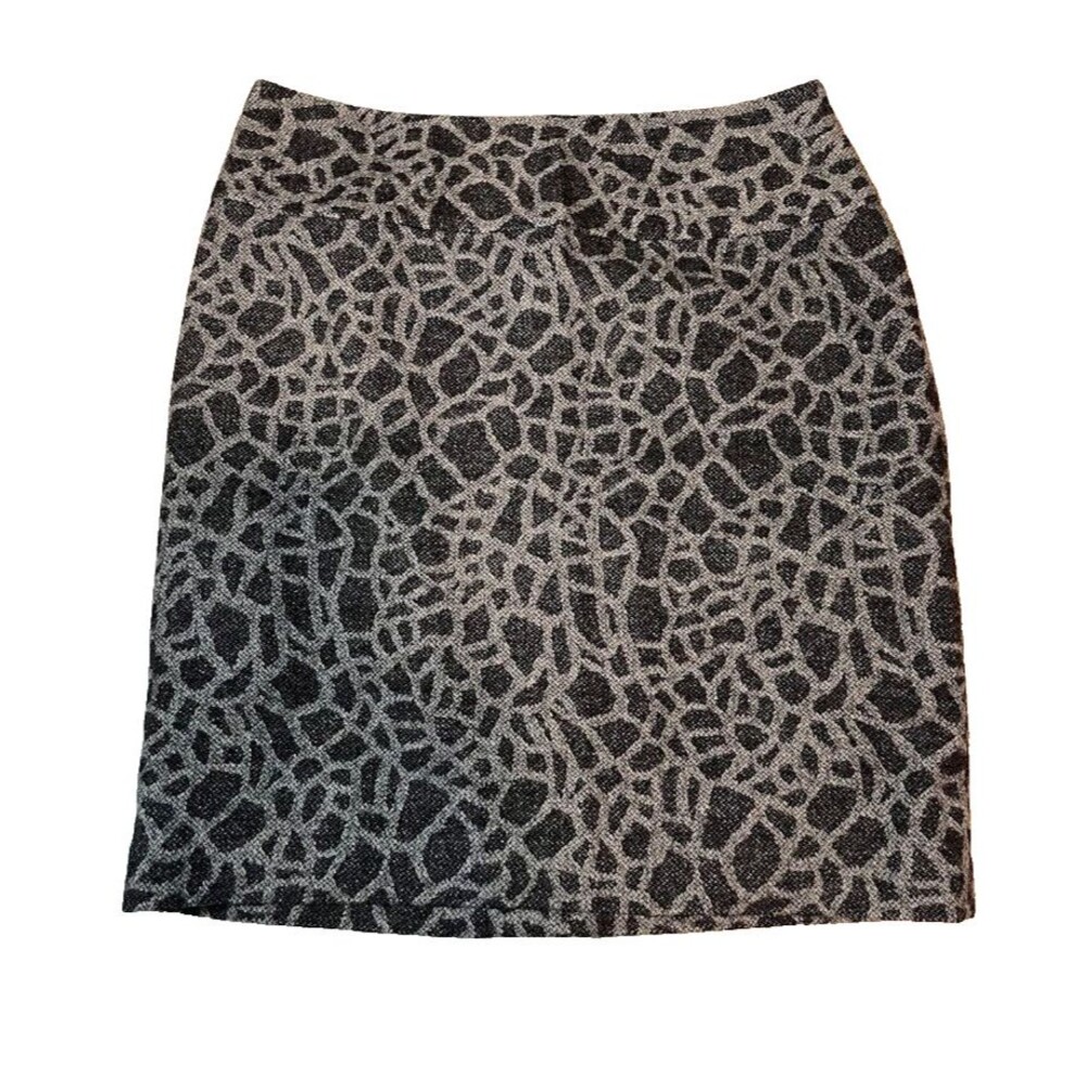 Peter Nygard Skirt 10 Wool Blend Pencil Snakeskin Print Black Gray Corpcore Chic